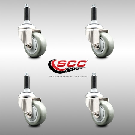 Service Caster 3.5 Inch 316SS Gray Polyurethane Swivel 7/8 Inch Expanding Stem Caster Set SCC-SS316EX20S3514-PPUB-78-4